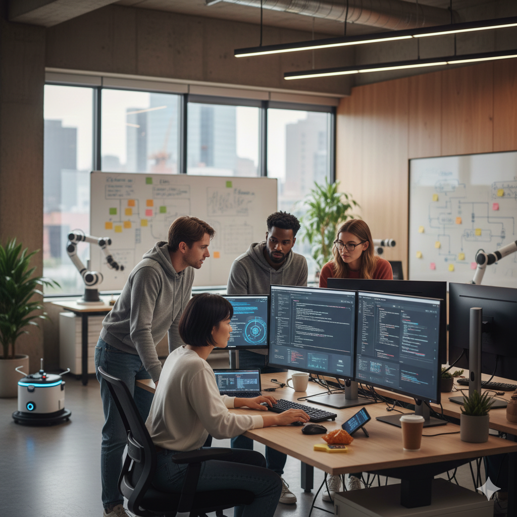 The CloudStrom team collaborating in the studio